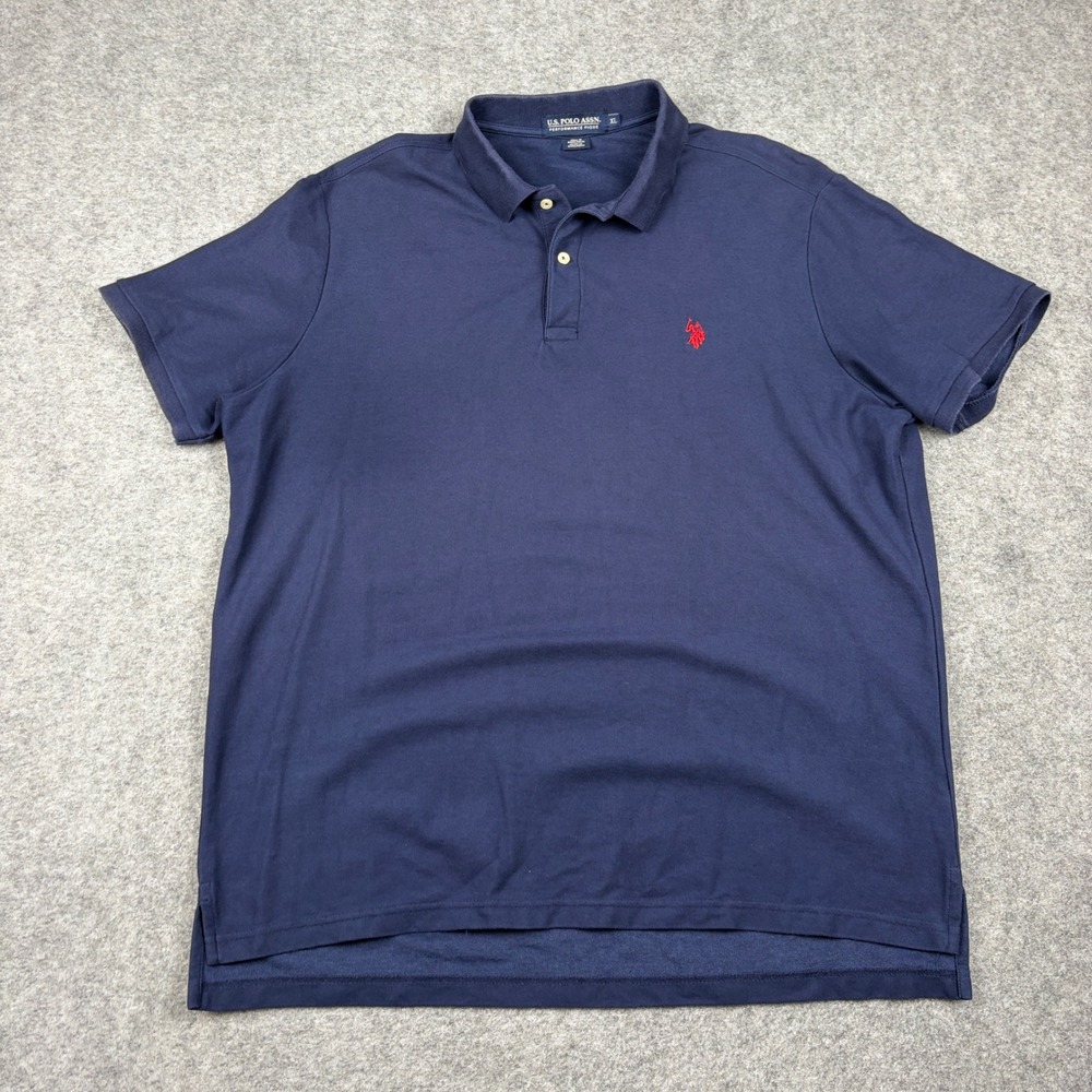 US Polo Assn Polo Shirt Mens XL Blue Performance Pique Short Sleeve